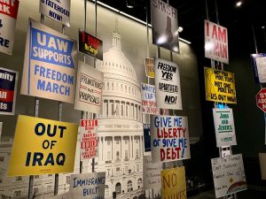 Protest posters on display