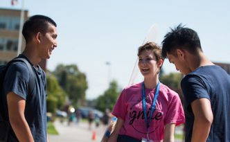 Students laughing during Orientation