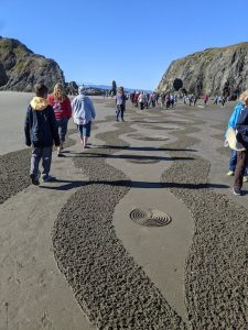 Intricate labyrinth to be washed away by the ocean, but temporarily enjoyed by visitors to the Oregon coast.